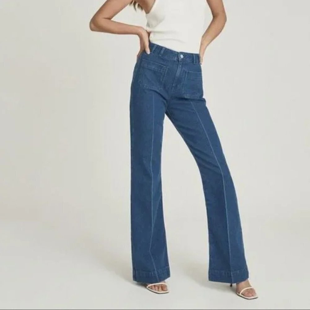 Reiss Isa 70s Blue Flare & Wide Leg Jeans